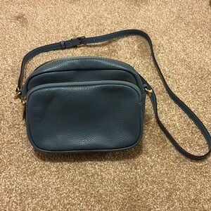 Pom Pom London Mayfair Blue Leather Crossbody Purse